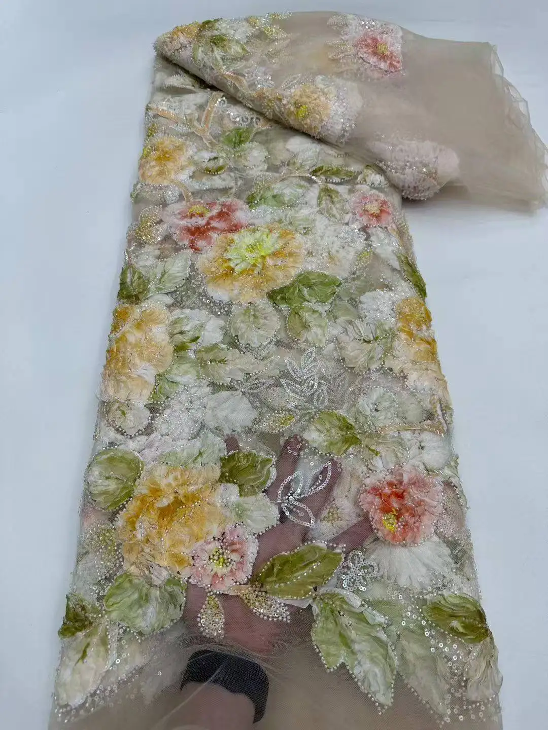 

Gold African Tulle Lace Fabric 2025 French Net Sequins Fabric Sewing Embroidery With Beads Lace Tulle Mesh Nigeria Dress 5 Yards