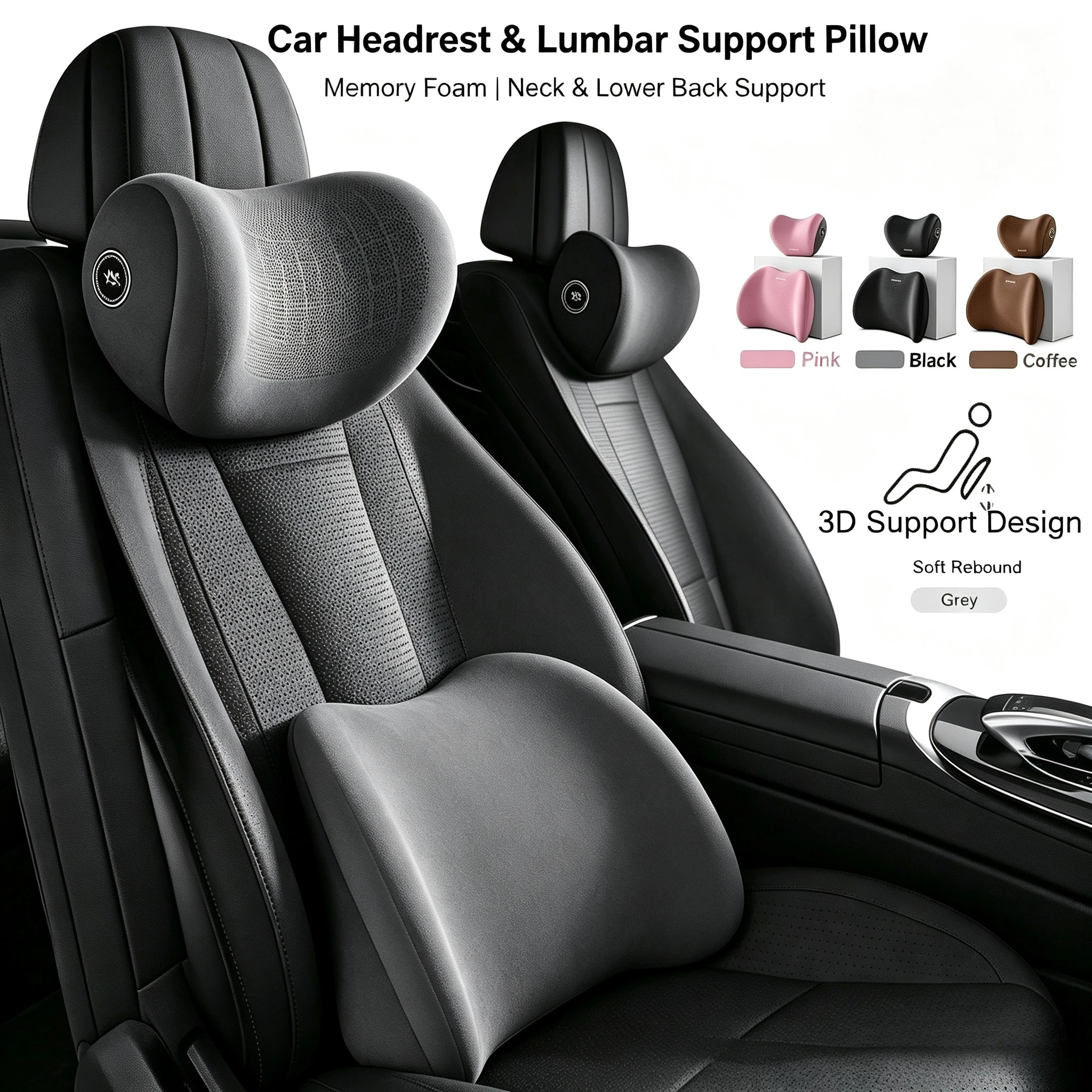 Car Headrest & Lumbar Support - Memory Foam Car Neck Pillow Lumbar Support ulasan dan harga