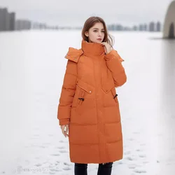 YJKDYK 2024 Winter Women's Long Cotton Jacket Female Contrast Casual Hooded Parkas Coat Winter Women's Jacket Demi-season Jacket