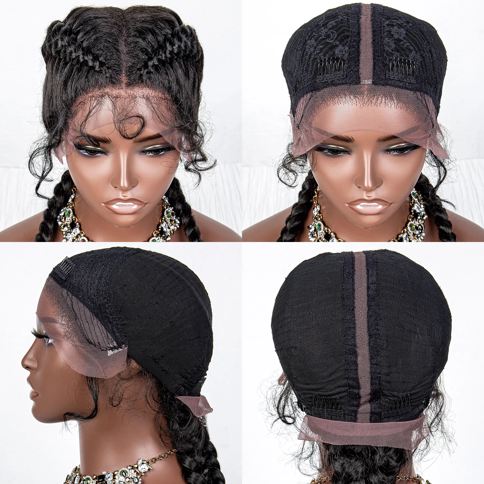 Pelucas sintéticas trenzadas para mujeres negras, Color Natural, encaje frontal, peluca trenzada recta, peluca frontal de encaje retorcido, liquidación a la venta