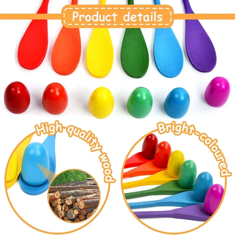 6Pcs Wooden Egg Spoon Race Game Sets Balance Stick Relay Race for Kids Easter Eggs Hunt  Outdoor Lawn Sports Teaching Tools