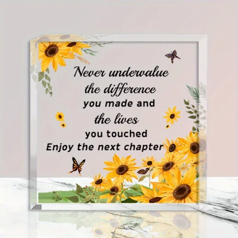 Acrylic Motivational Desk Sign with Sunflower & Butterfly Design, Inspirational Gift for Coworker Boss Men Women, Farewell Retir