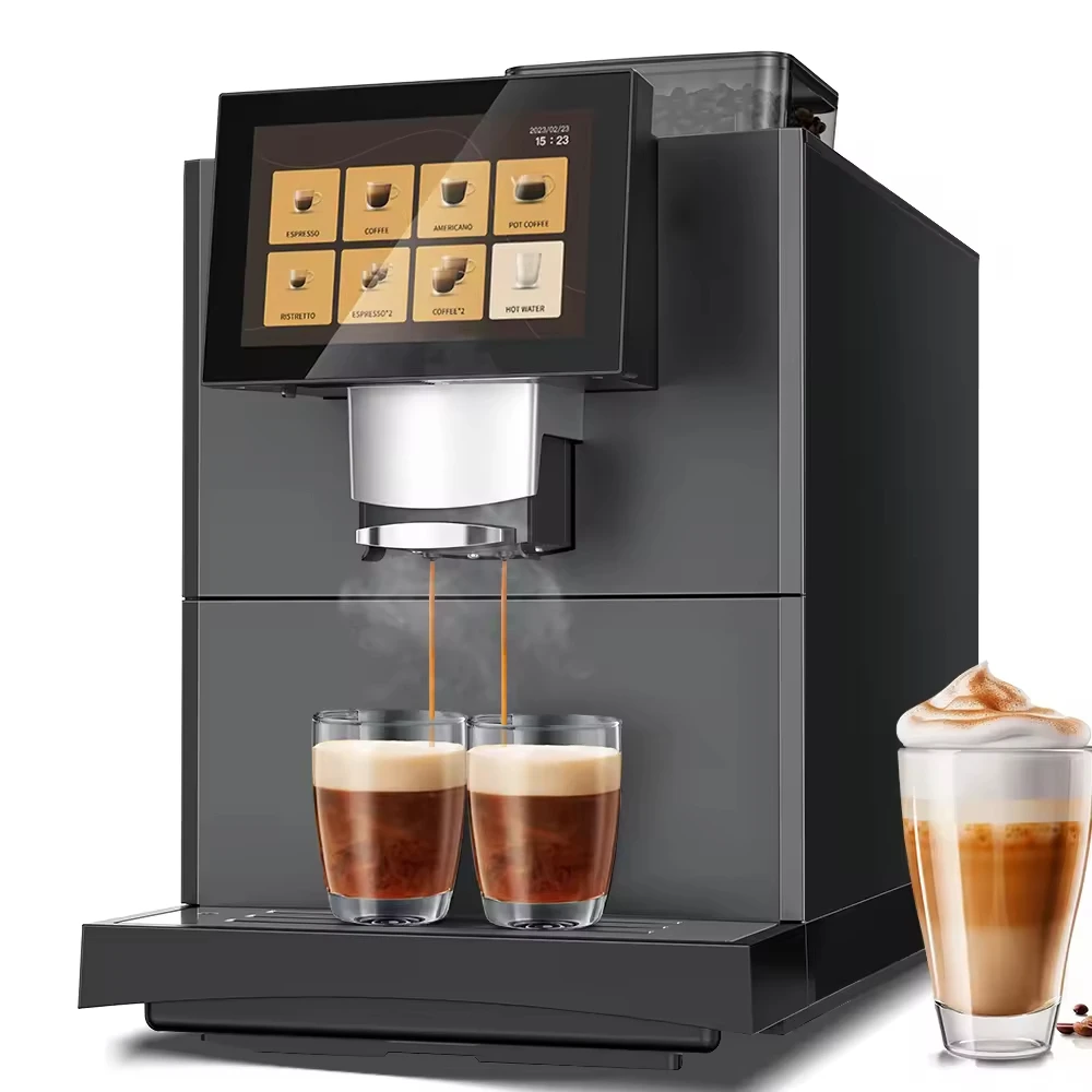 

High-Capacity Touch Screen Automatic Coffee Machine for Businesses | All-in-One Espresso Brewer & Grinder for Car Hotel Use