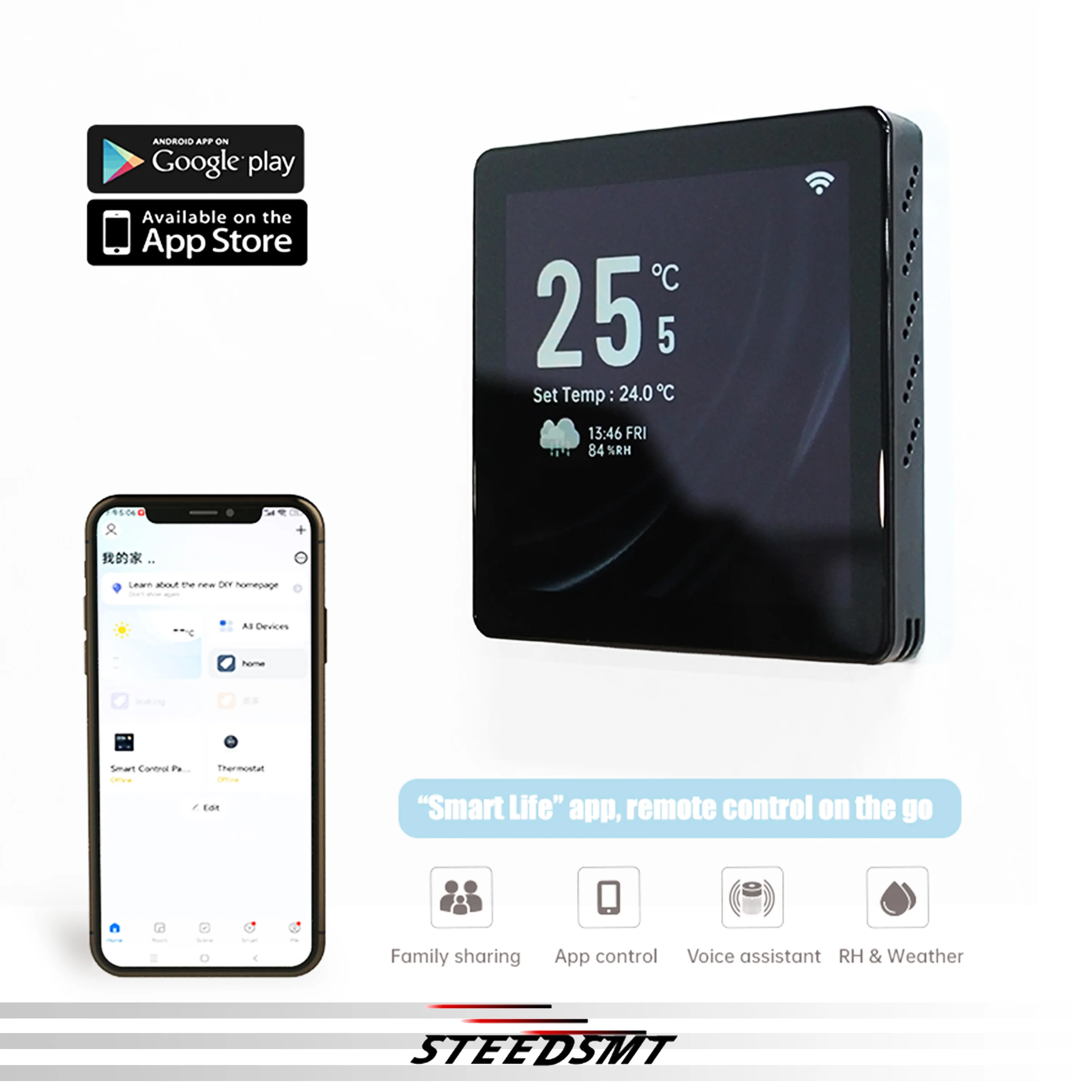 4-Inch Touch Screen WIFI THERMOSTAT For Cool Heat Valve Balance Adjustment 2P/4P Work with Amazon Alexa,Google Assistant,Yandex