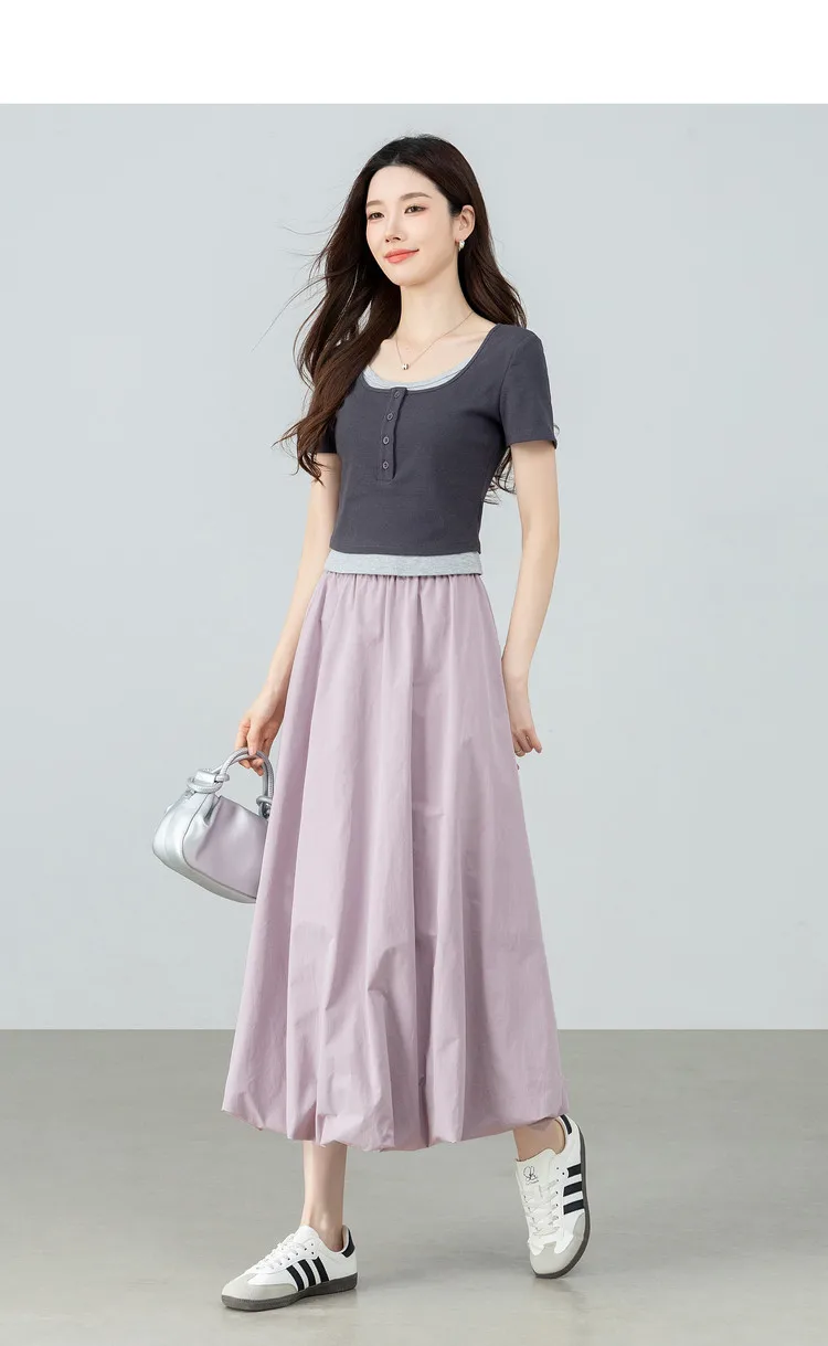SENTUBILA Damen A-Linien-Rock 2026 Sommer Frühling Herbst Baumwollmischung Elastischer Bund Midi-Röcke für Damenbekleidung 161QA5903 – Detail 8