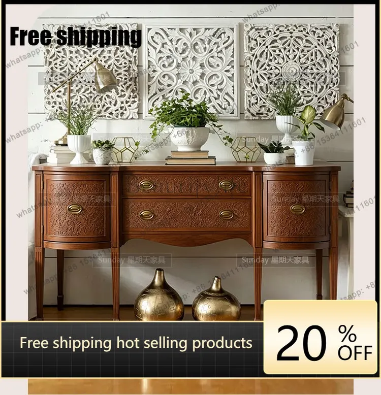 Factory Direct Medieval Style Carved Living Room Bucket Cabinet High Foot Living Room Corridor Wall Locker