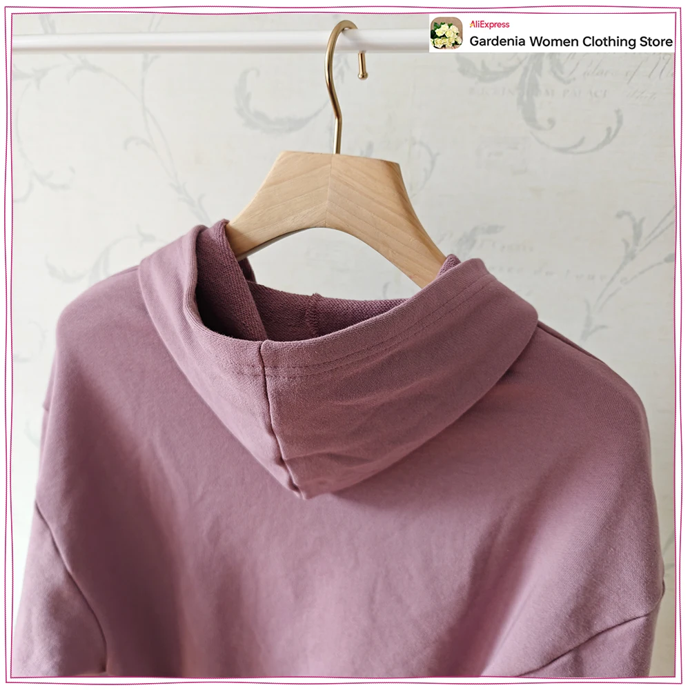 Spring & Autumn Matching Sets for Women Relaxtion Cotton Hoodies Set Cropped Zipper Hoodie + Tonal Straight Leg Drawstring Pants view 3