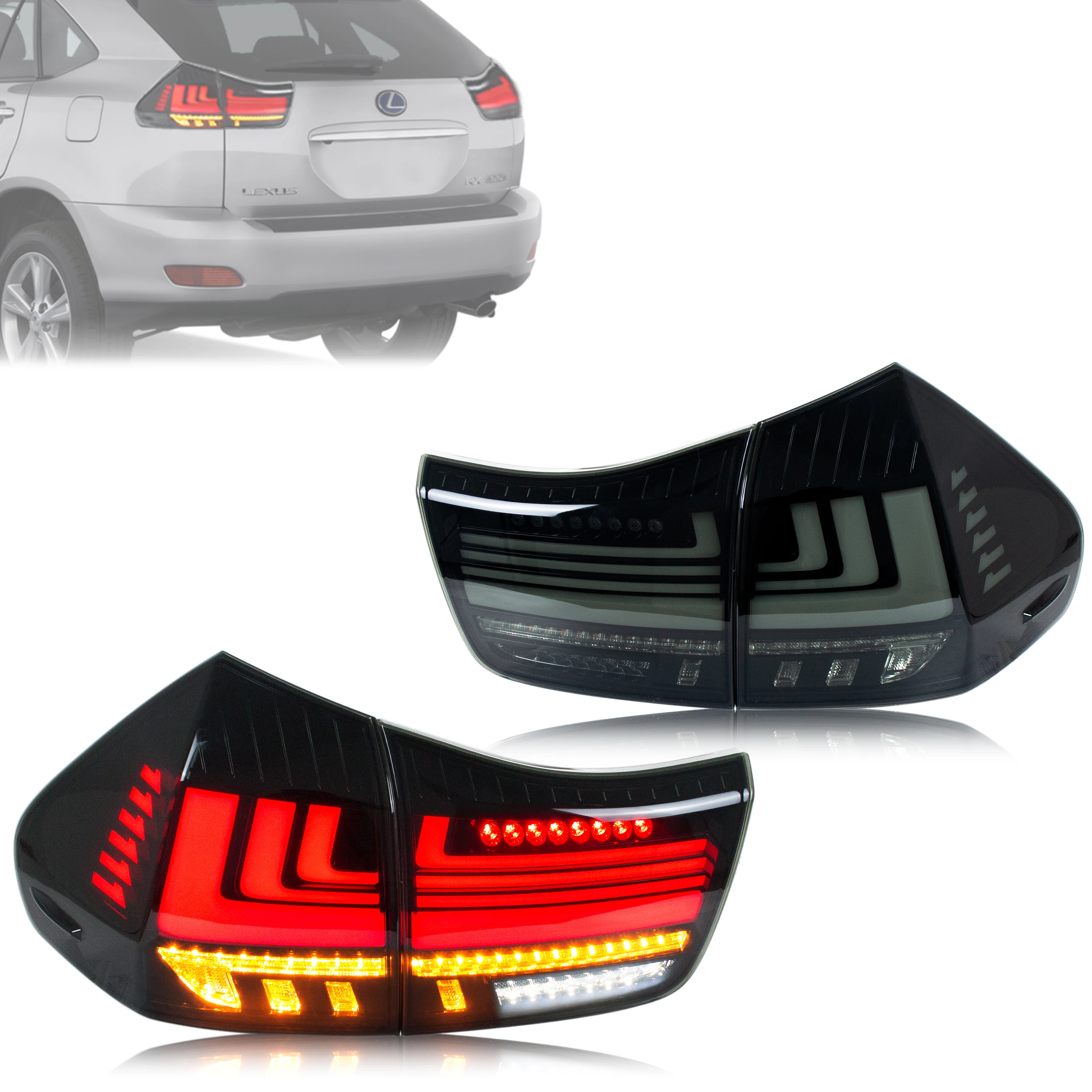 LED Tail Lights for Lexus RX350 RX330 RX400h 2004-2009 Black Rear Lamps Sequential Signal Start-up Animation Assembly