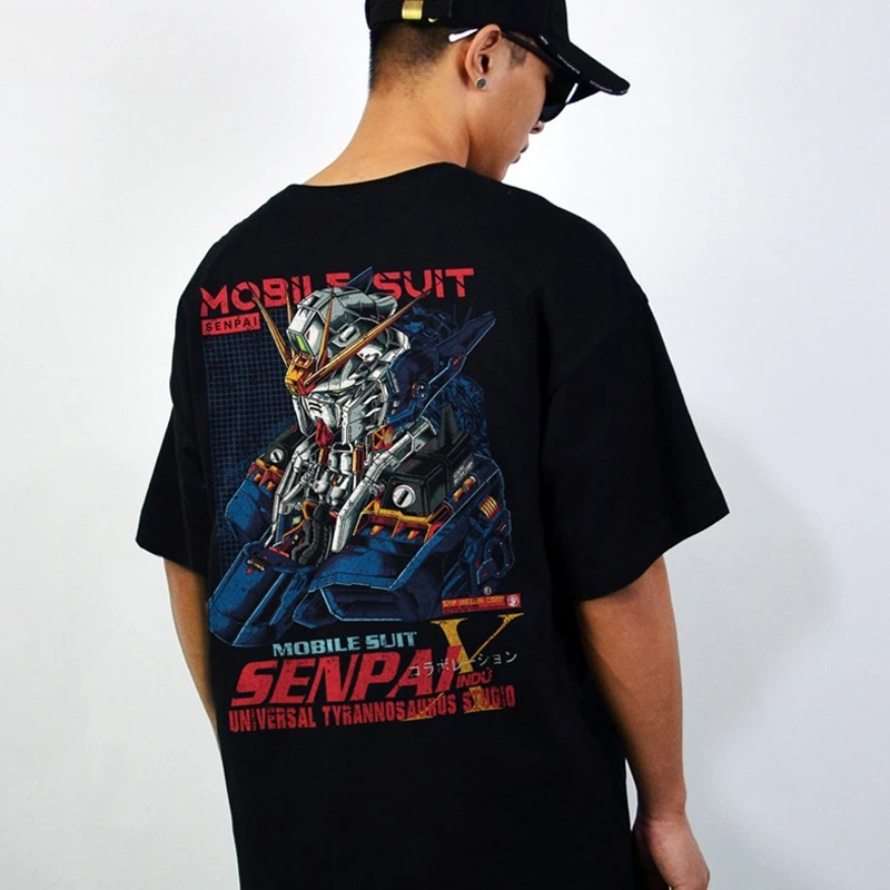 

Tide Brand Japanese Animation Mobile Fighter Gundam Steel Bullet Peripheral Short-sleeved T-shirt for Men and Women Summer New