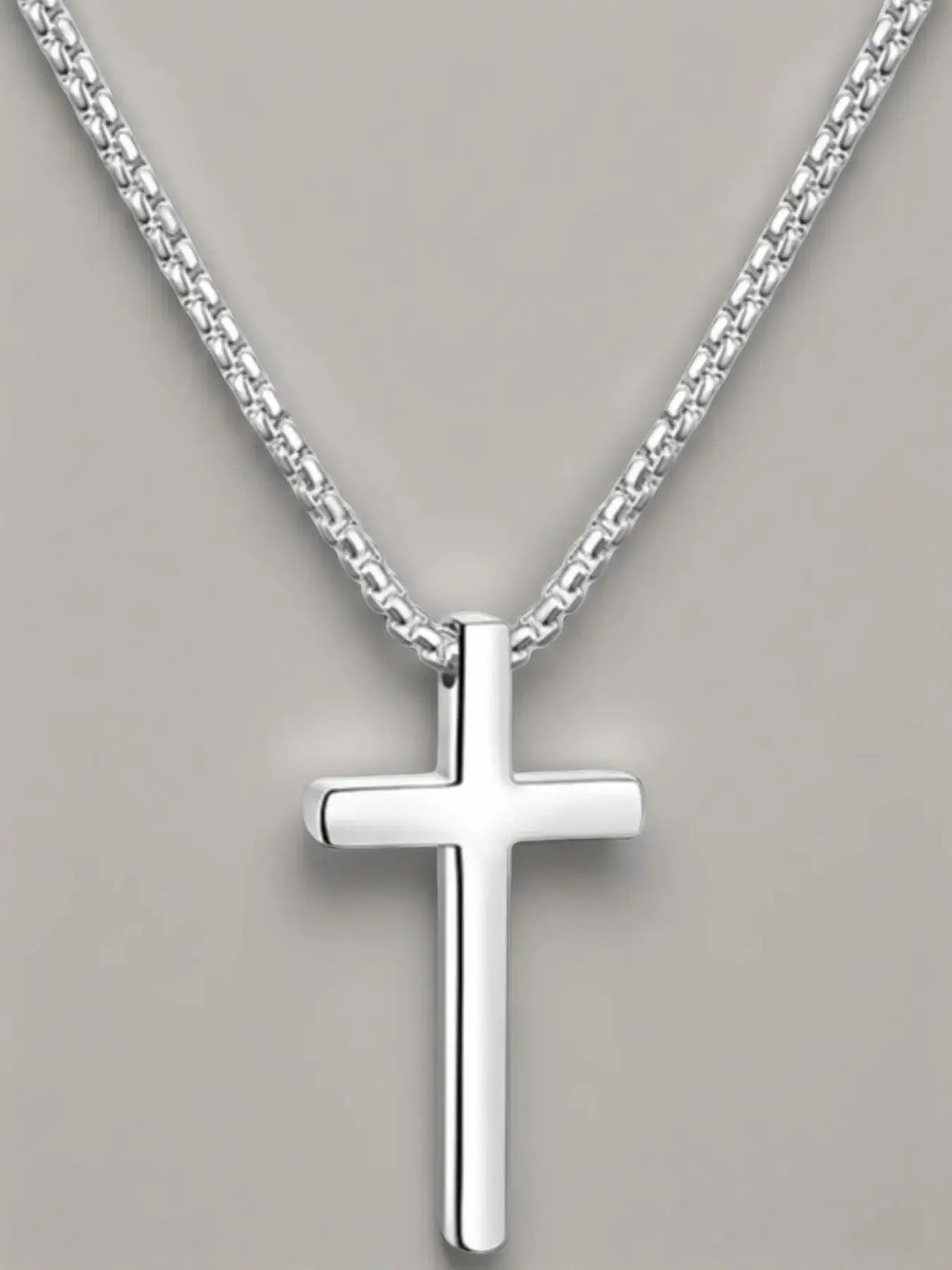 Unisex Stainless Steel Cross Pendant Necklace, Cross Design, Unique Chain Print Detail, Fashionable Daily Commute Jewelry, Easter Boy Accessory, No Choking Hazard, All Seasons, Dainty Cross Necklace, Stainless Steel Necklaces