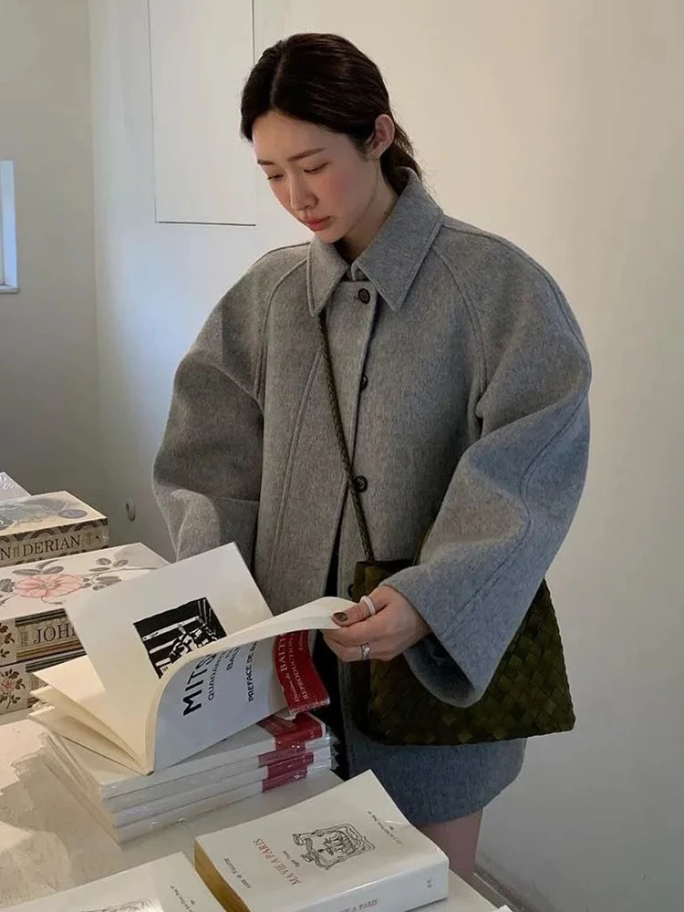 Cappotto di Lana per Donna, Versione Coreana, Casual da Ufficio, Caldo, Tessuto Soffice in Poliestere, Monopetto