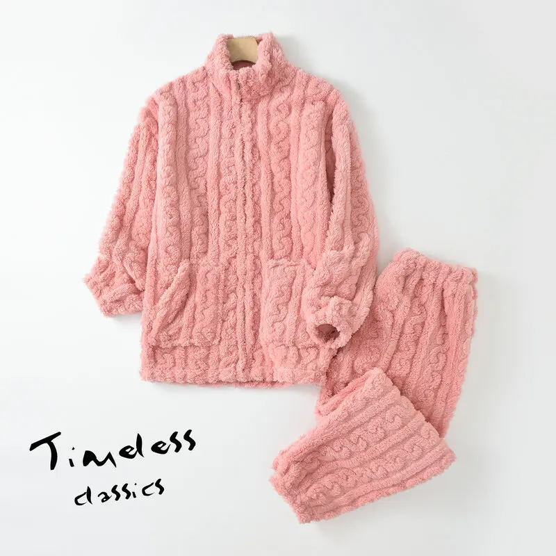 Coral Velvet Pajamas For Women Autumn Winter Thicken Korean Flannel Home Clothing Casual Warm Sleep Two-piece Set Pijama Mujer