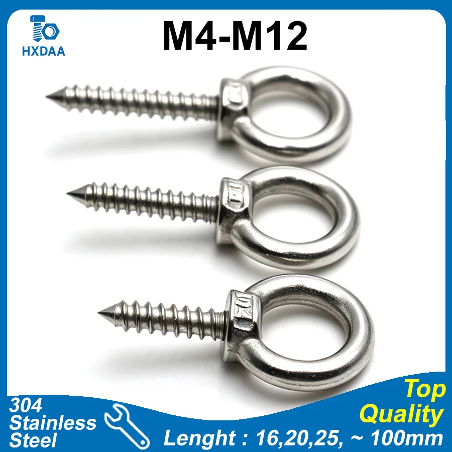 1~2Pcs 304 Stainless Steel Eye Lag Screws Ring Hook Self-Drilling Sheep Eye Self-Tapping Speaker Wood Screws M4 M5 M6 M8 M10