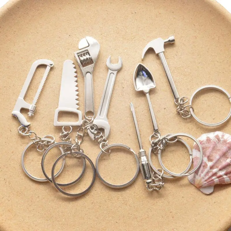 1/9Pcs Creative Metal Tool Keychain Mini Wrench Hammer Saw Screwdriver Key Ring Pendant Car Keychain Accessories Gift