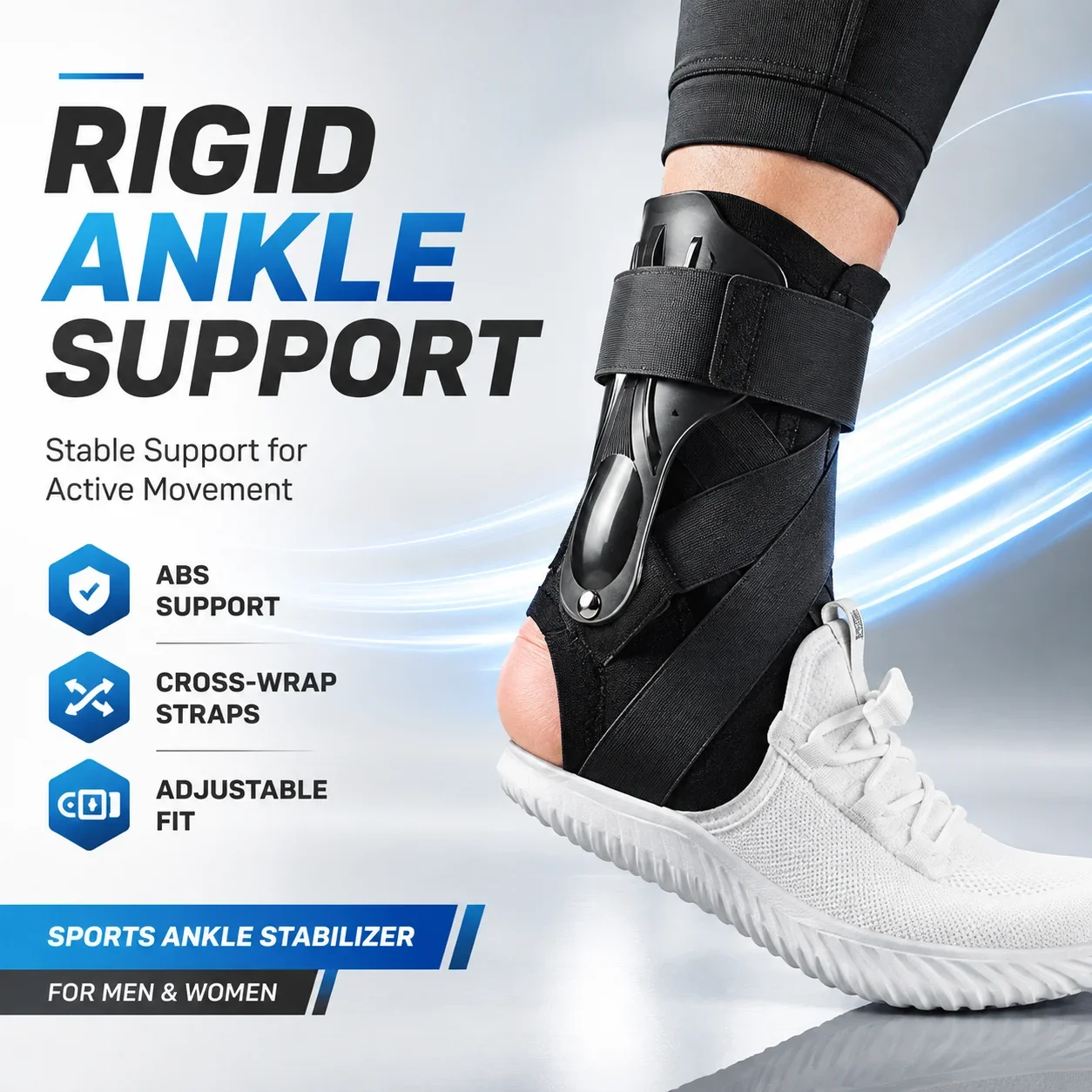 Adjustable Ankle Stabilizer Brace Dual ABS Support Cross Wrap Compression Sports Ankle Support for Men & Women M L XL Black Gray