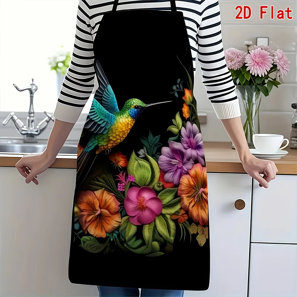 1pc Hummingbird Floral Print Apron for Baking, Painting, Cleaning, Cooking, Cute Apron for Chefs, Servers, Cafes, BBQ Shops