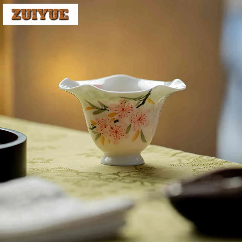 2 قطعة/الوحدة رسمت باليد زهر الخوخ فنجان الشاي الفاخرة وعاء الشاي كوب للشاي الشاي تذوق العطر كوب Jianzhan ماستر أكواب Teaset 50 مللي #1