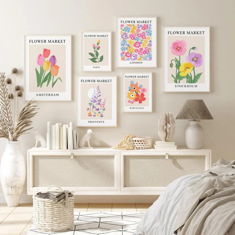 

6Pcs /Set Simple Plant Flower Canvas Poster Art Paintings Picture Wall Decor Nordic Modern Living Room Room Home Decoration