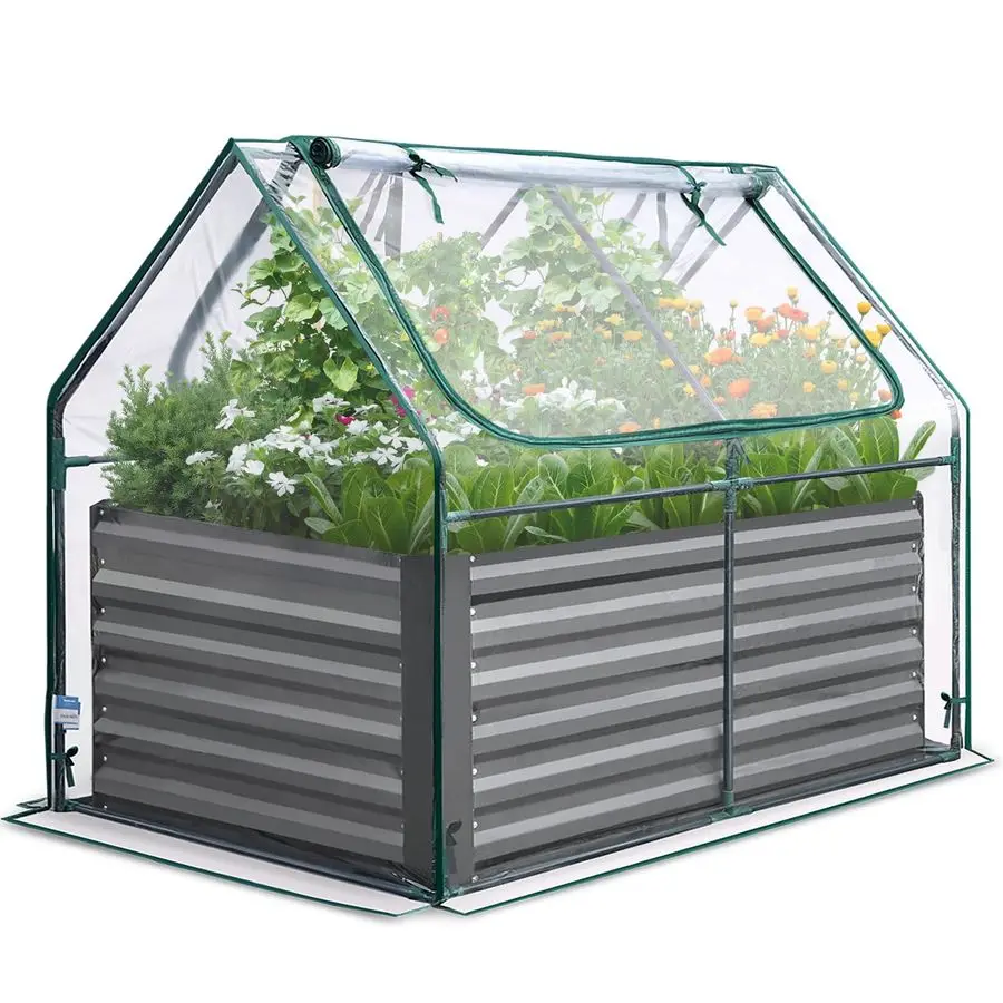 

Оцинкованная приподнятая грядка для выращивания овощей с крышкой, 4x3x2 фута, высокий металлический контейнер для сада, для использования на улице, прозрачный