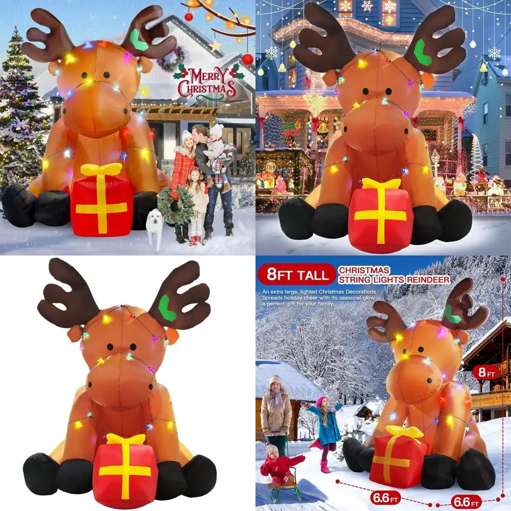 

Гигантский рождественский уличный надувной олень длиной 8 футов с красной подарочной коробкой и 26 светодиодными фонарями для газона, сада, внутреннего праздничного декора