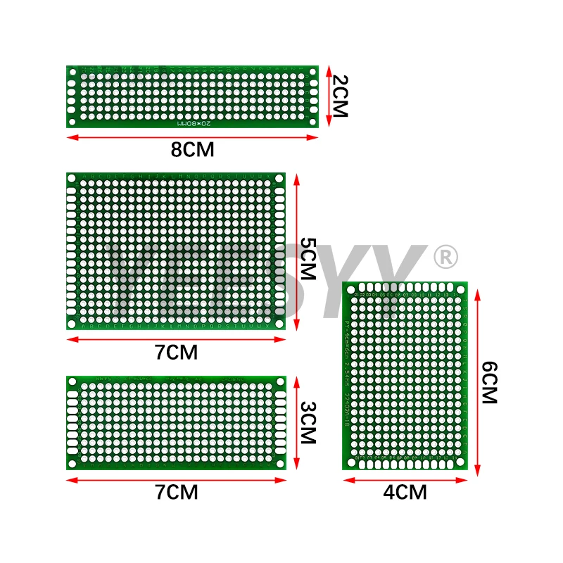 4Pcs 5X7 4X6 3X7 2X8 Double Sided PCB Kit Mixed Prototype Board Circuit Protoboard Universal Stripboard Printed Set