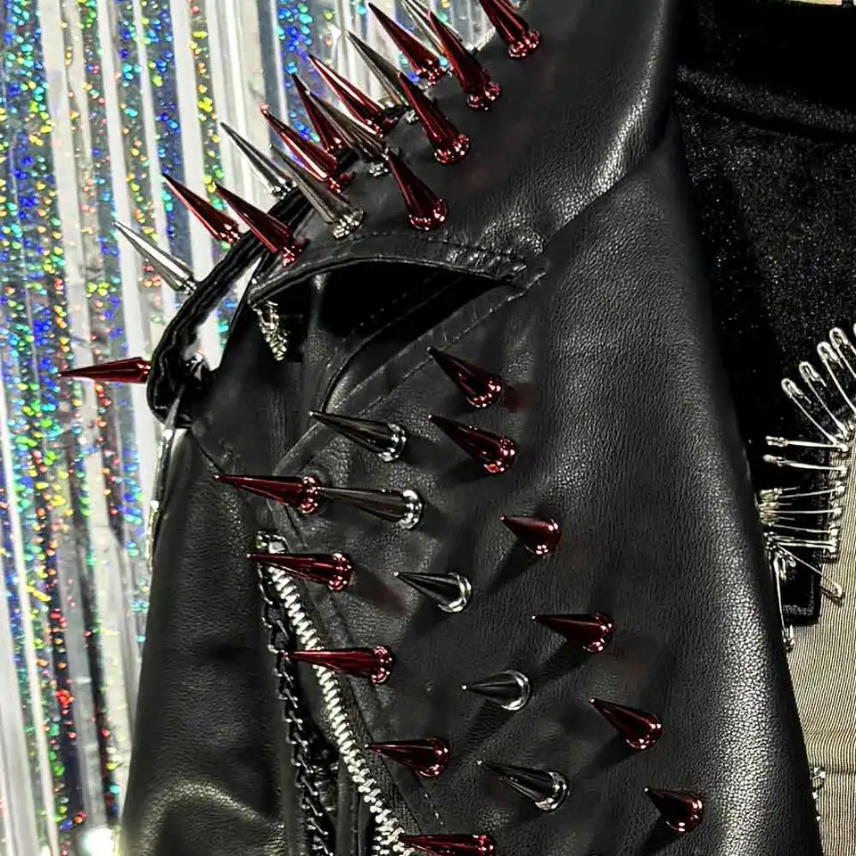 Women's Y2K Gothic Black PU Leather Jacket Spiked Boho Emo Punk