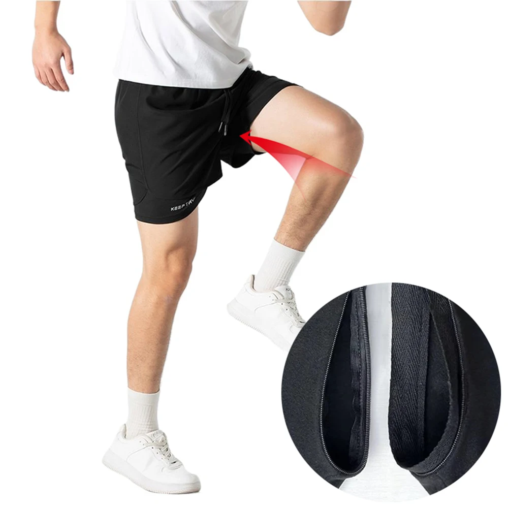 Invisible Open Crotch Outdoor Sex Quick Drying Sweatpants Men's 2-in-1 Shorts Summer Running Fitness Pants Fake Two Piece