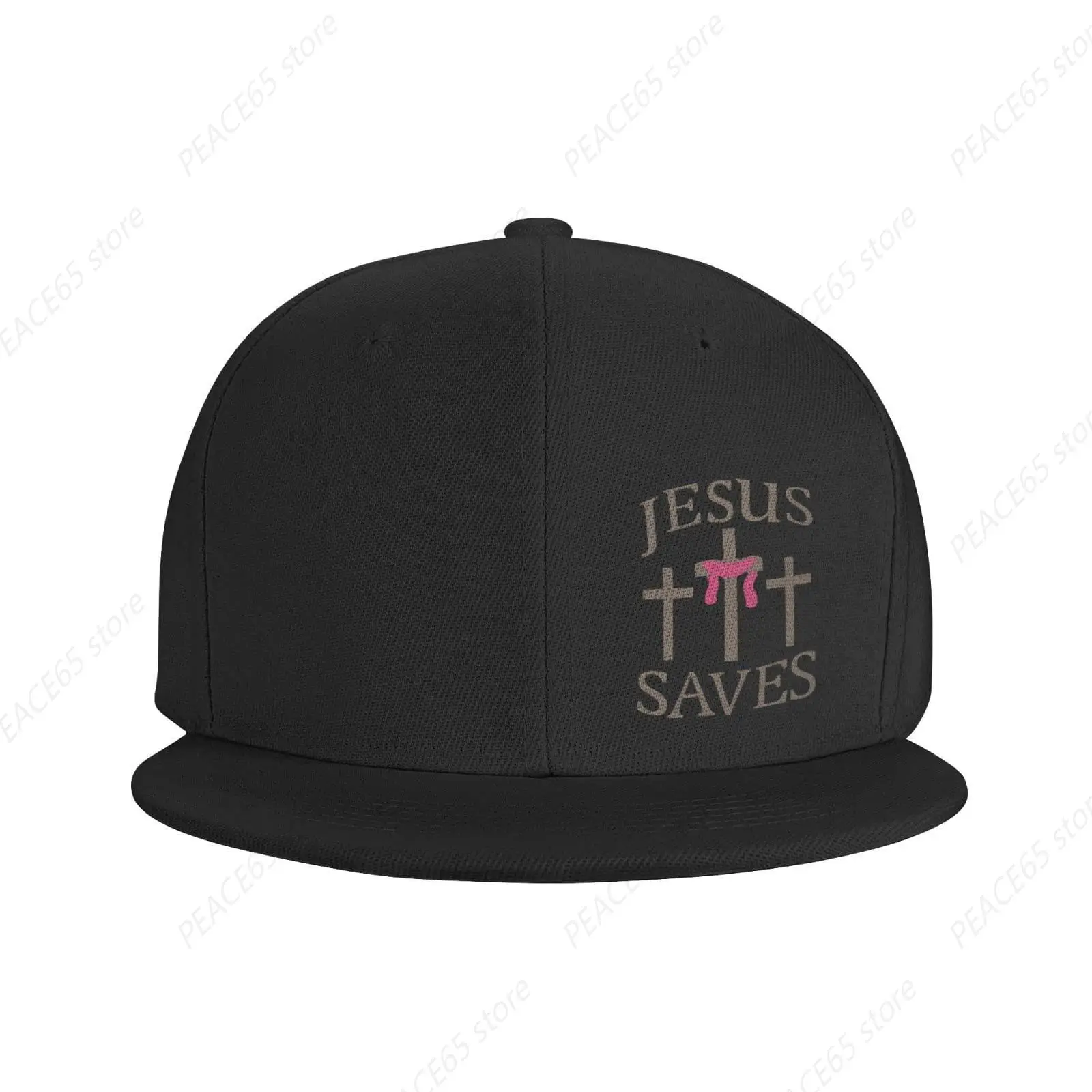 Men Women Christian Cross Flat Brim Bill Hat, Adjustable Hip Hop Rap Plain Baseball Cap Jesus-Saves Snapback Hats