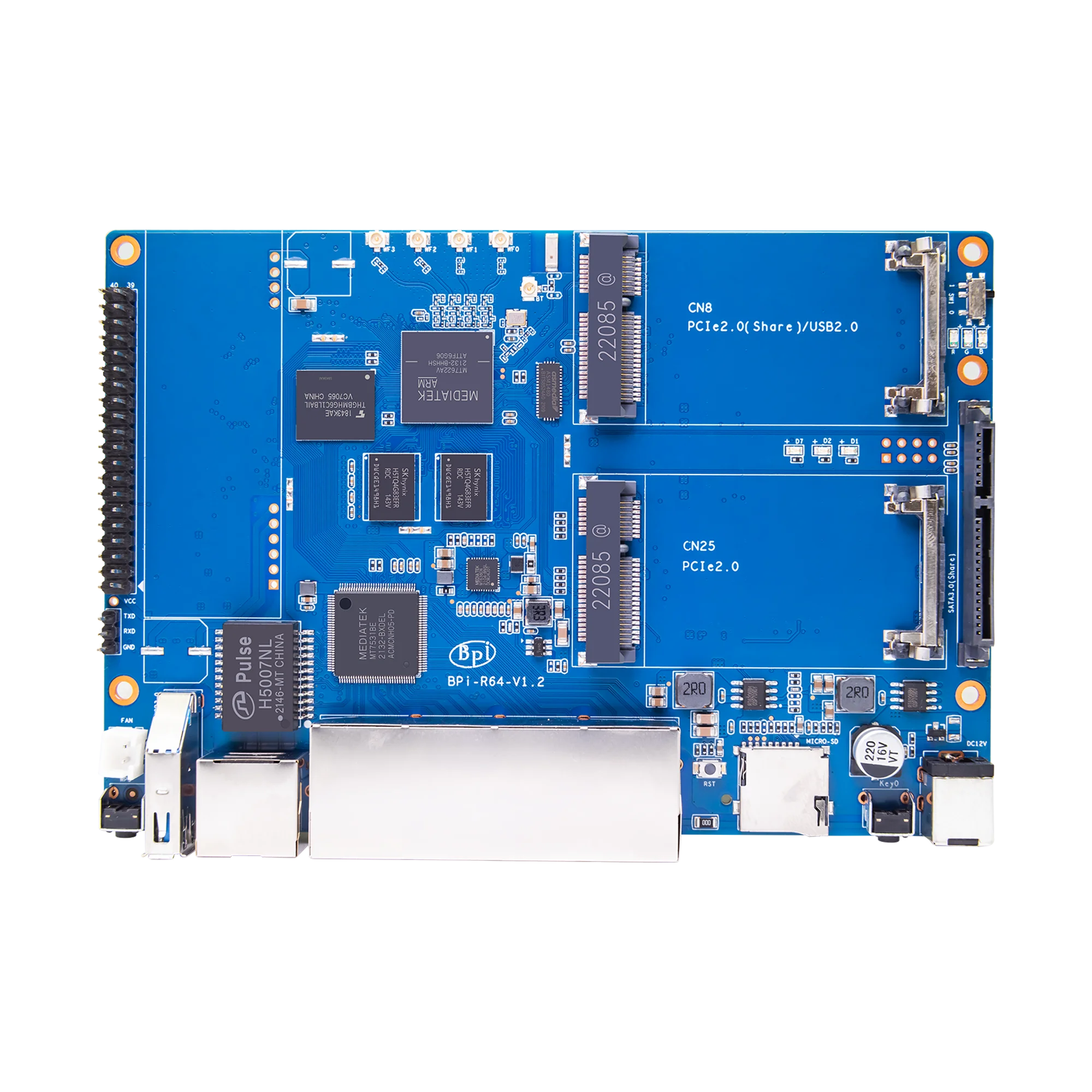 Imagem -02 - Banana pi Bpi-r64 com Mt7615 Módulo R64 Caixa de Metal Mediatek Mt7622 8g Emmc Flash 1g Ddr3 Suporte Wifi Bluetooth Poe 4g Módulo