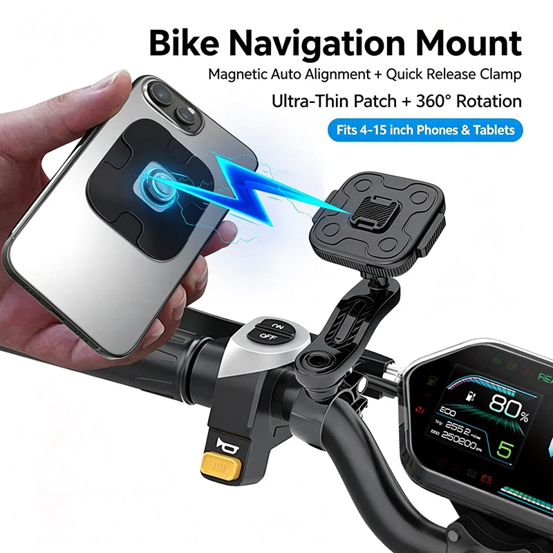 Magnetic Phone Holder Bicycle Mountain Bike Phone Mount Stand Motorcycle Scooter Handlebar Bracket Quick Lock Release Your Hands