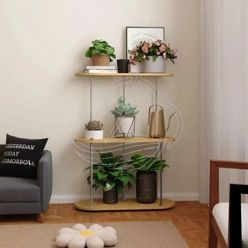 Multi-Layer Solid Wood Plant Stand Adjustable Floor Flower Rack for Balcony & Living Room
