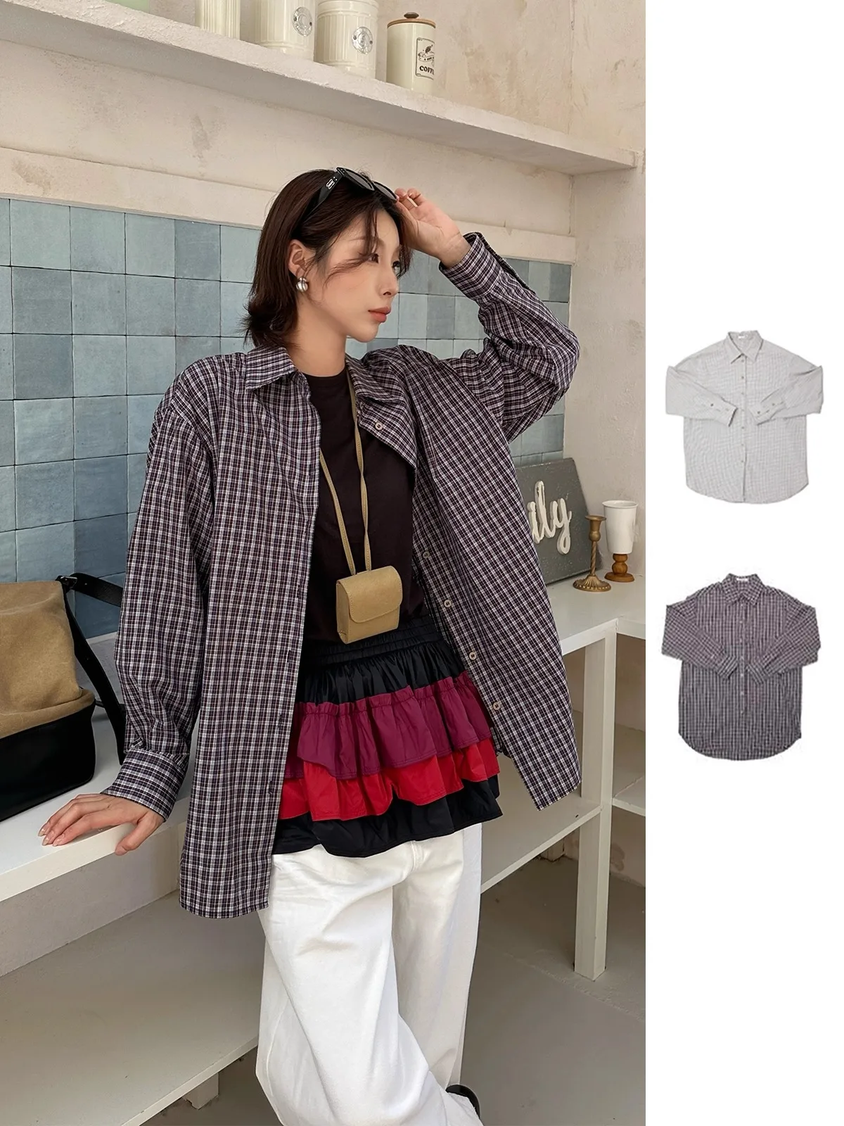 

Brand Plaid Long Sve irt 5AETHER HAZE id Pattern Women's Faion Simple Sle Straight Cut Handpied Store