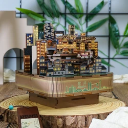 City Street View DIY Wooden Model Building Kits Chongqing Music Box 3D Puzzle Toys for Children Birthday Gifts Home Decoration