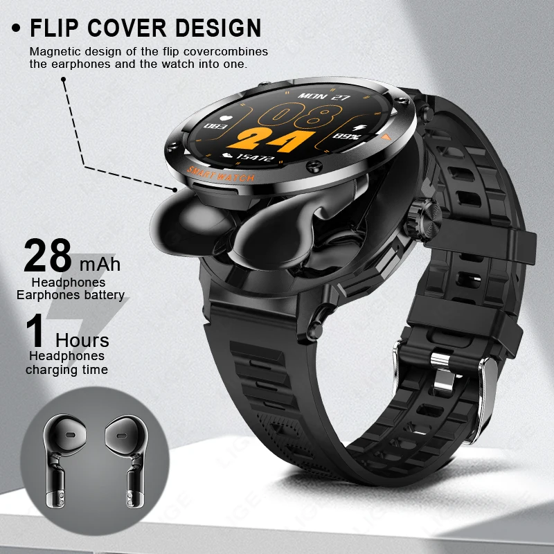 2025 Smart Watch TWS Wireless Earphones NFC Bluetooth Call Men Smartwatch Heart Rate Monitor Play Music Smartwatches Android iOS