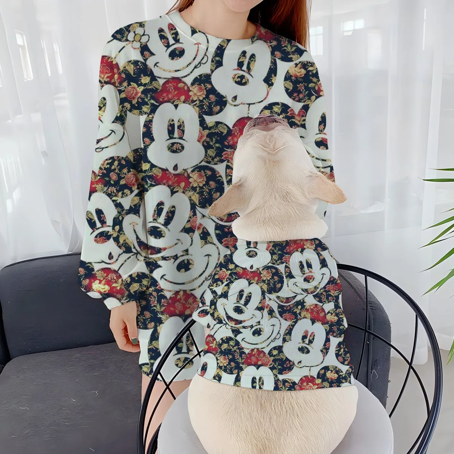 Pet Clothing Casual Sweatshirts Women's Minnie Mouse Parent-Child Clothes Pullover Disney Round Neck Autumn Winter Puppy Mickey