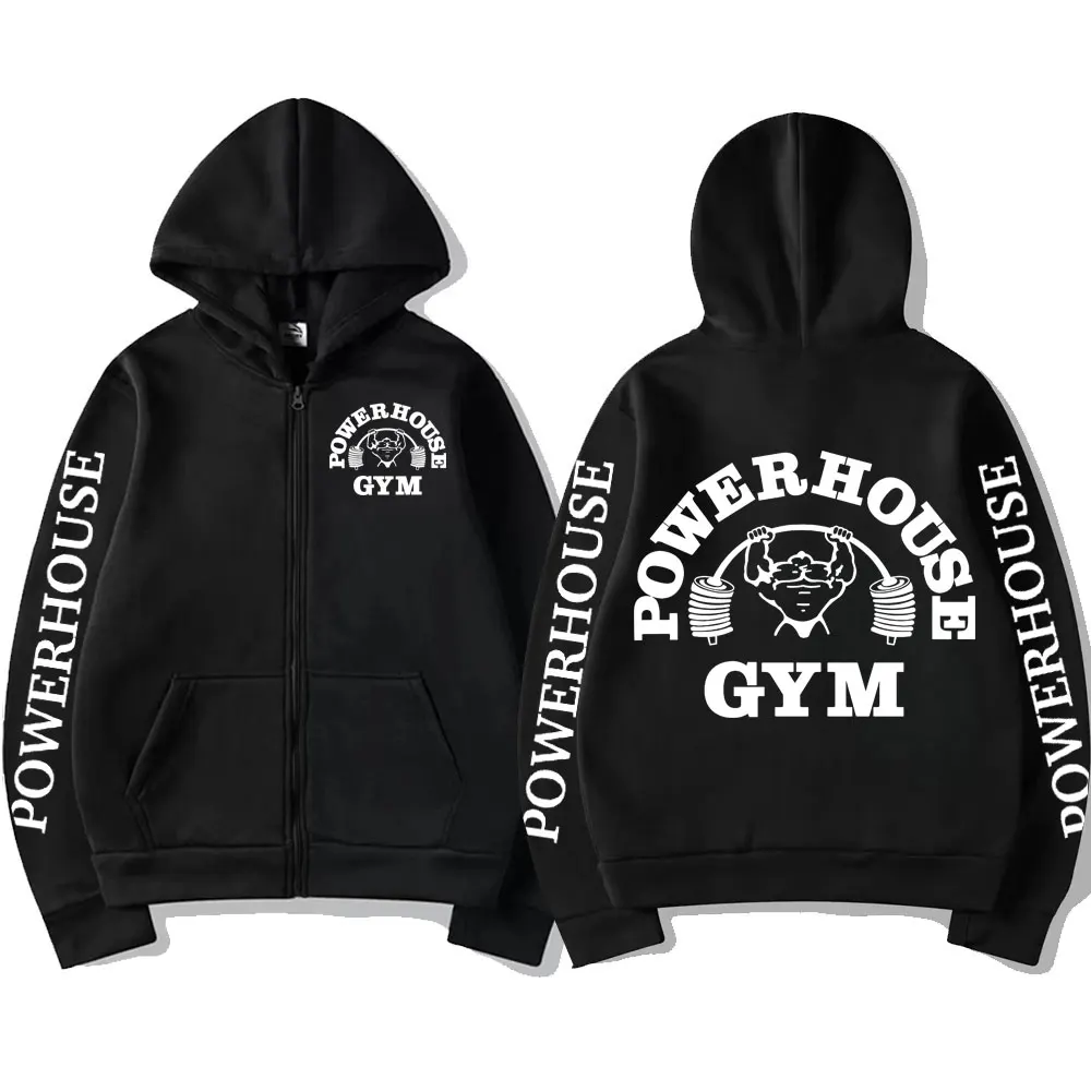 

Powerhouse Gym Logo Zipper Hoodie Harajuku Men's Geek Fitness Cardigan Long Sleeve Sweatshirt Casual Fashion Oversized Pullovers