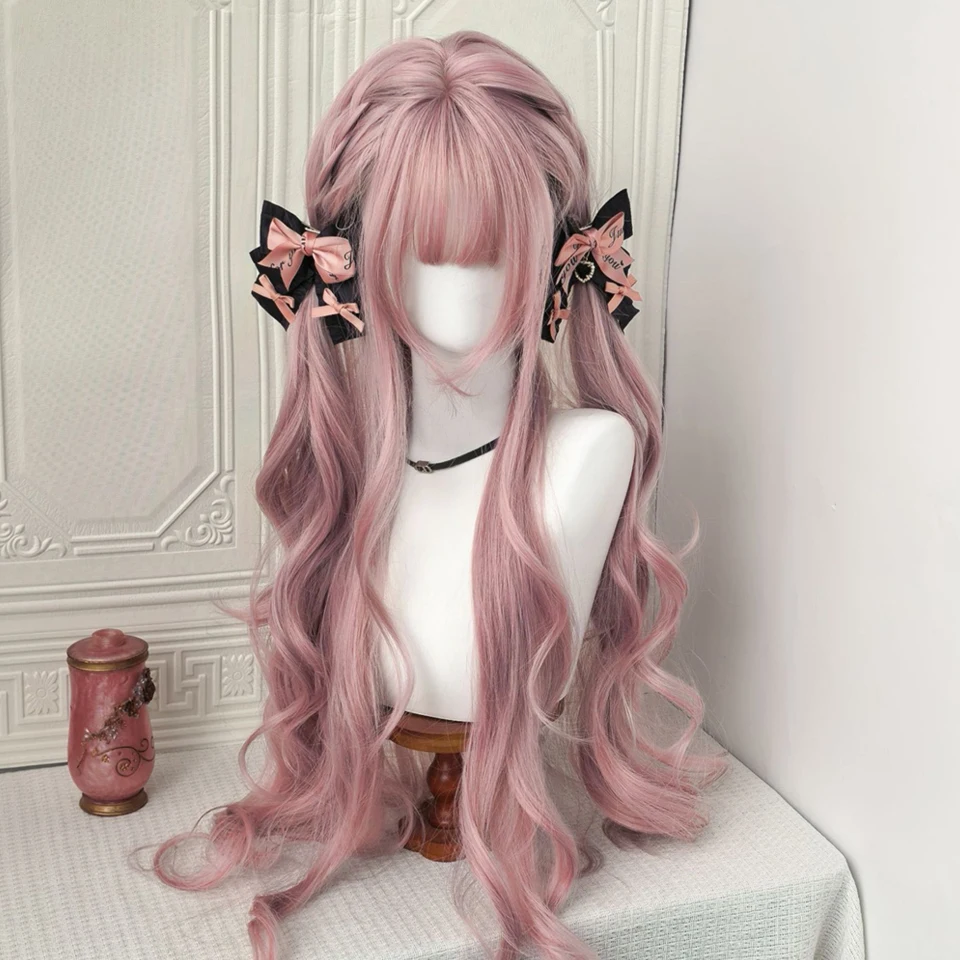 34Inch Synthetic Wigs with Bangs Long Wavy  Heat Resistant Fiber Hair Full Machine Wig Cosplay Party Wig For Fashion Women