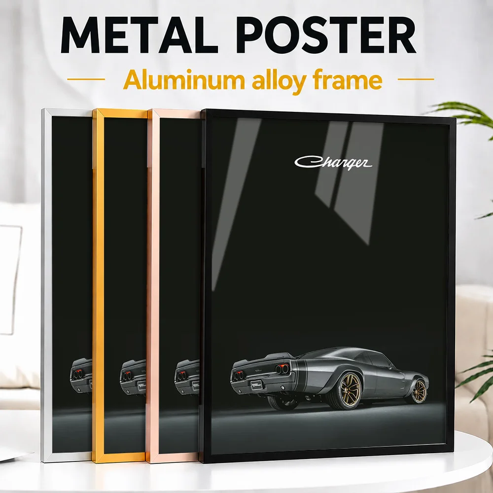 United States Charger Car Framed Aluminum Metal Poster Customized Photo Technical Blueprint Style Wall Art For Collector Room