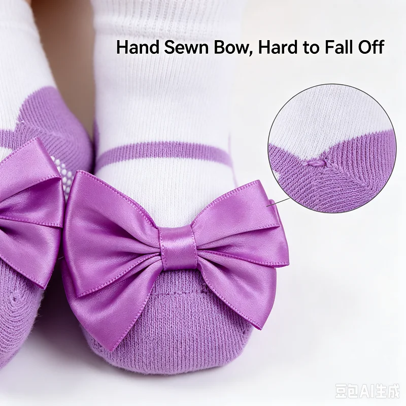 Soft Baby Girls Cotton Floor Socks – Anti-Slip Breathable Crawling Socks with Handmade Double Bowknot for Newborn 0-24 Months
