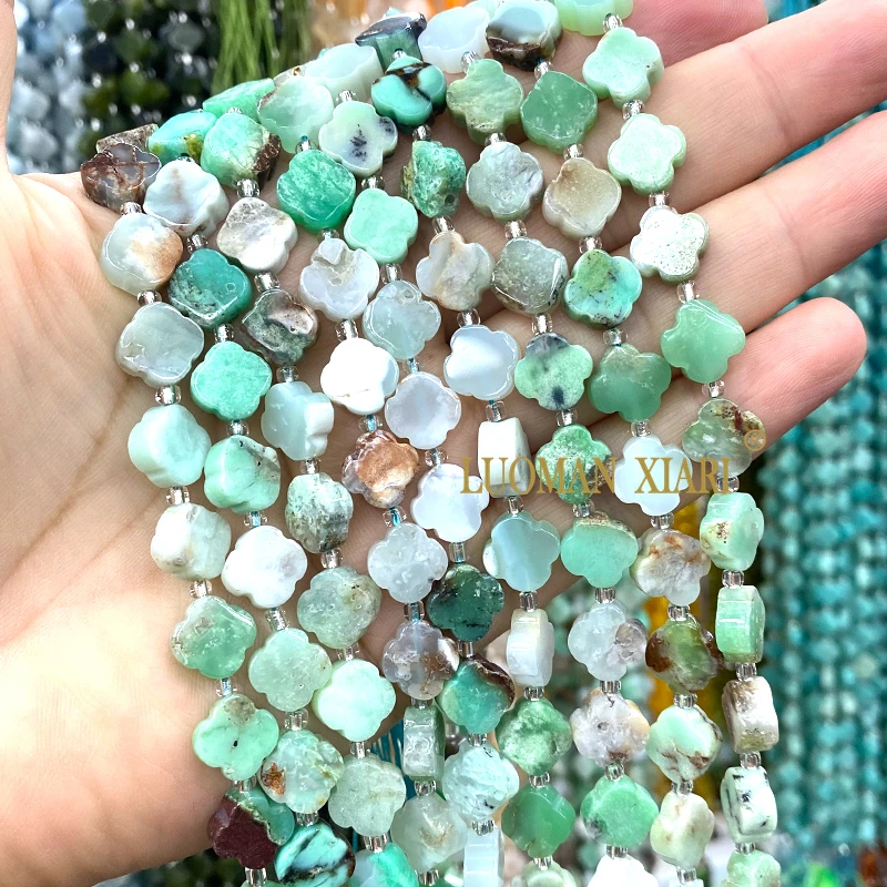 Natural Stone 11x11mm Clover Prehnite Amethyst Sunstone Crystal Spacer Beads for Jewelry Making Diy Bracelets Charms Accessories