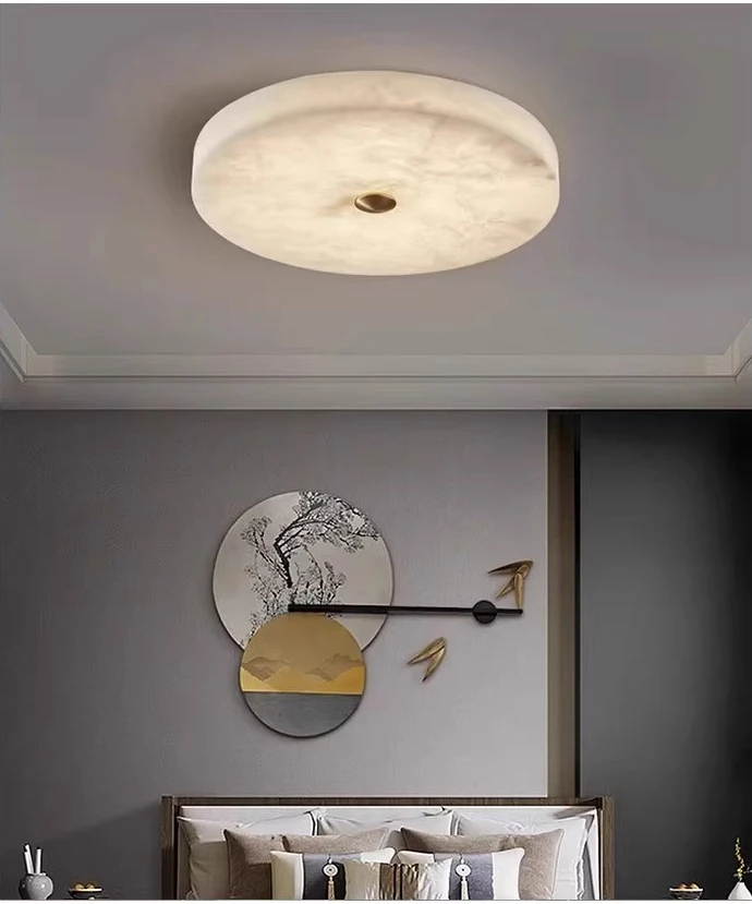 Modern Simple LED Natural Marble Ceiling Lamp Living Room Bedroom Corridor Circular Ultra-thin All-copper Wall Lamp Indoor Decor