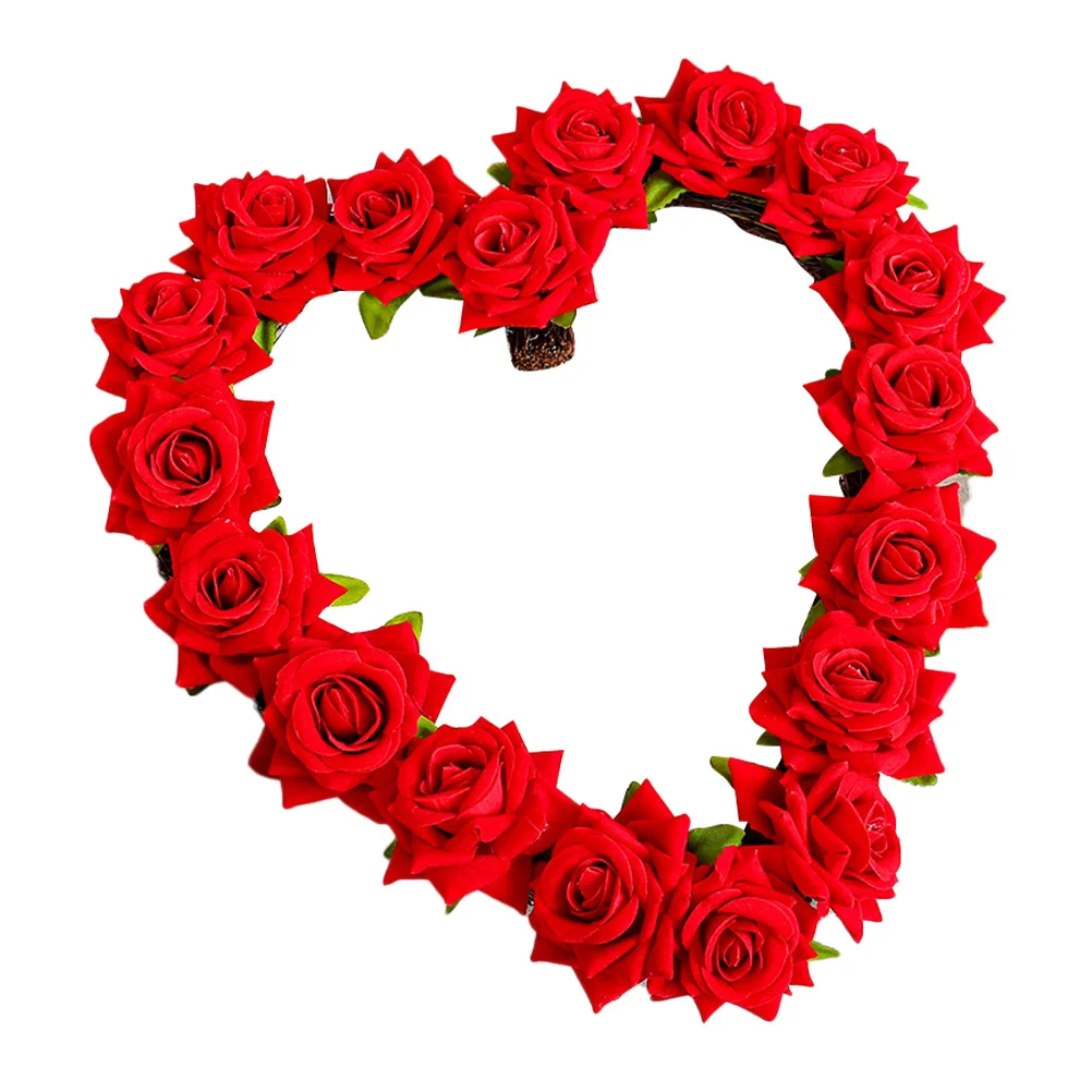 

Heart-Shaped Red Rose Garland Wreath Artificial Flower Valentine Wedding Anniversary Party Door Hanging Decoration