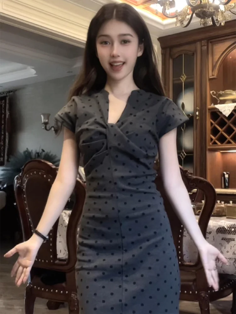 

Сексуальная летняя женская юбка в горошек, модная, приталенная, с завышенной талией, короткая, из эластичной хлопковой смесовой ткани, с V-образным вырезом, А-силуэт