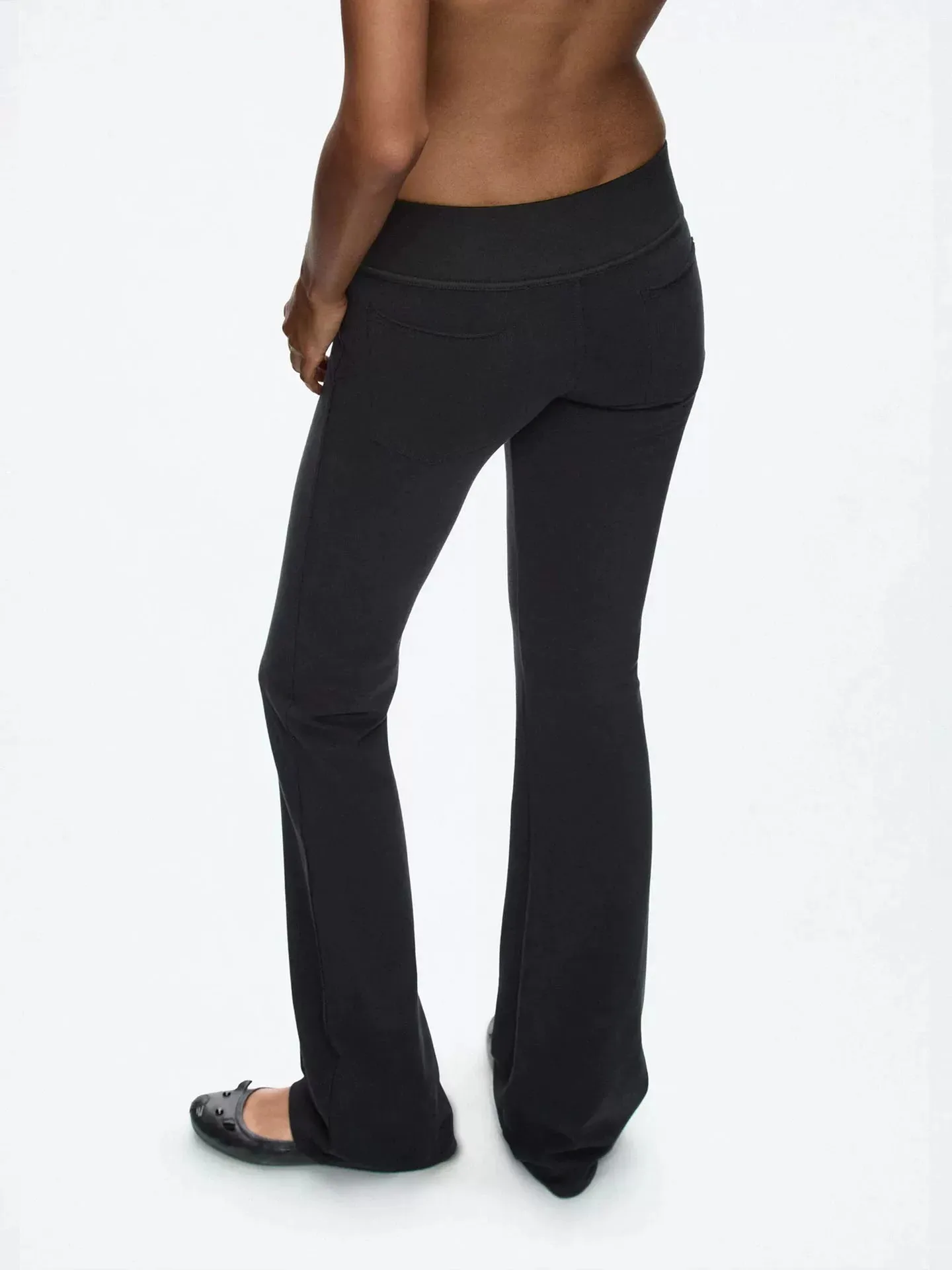 Tank Dark Grey Ribbed-Waistband Low-Rise Sweatpants Slight-Flare Casual Floor-Length Trousers Butt-Lifting Black Form-Fitting