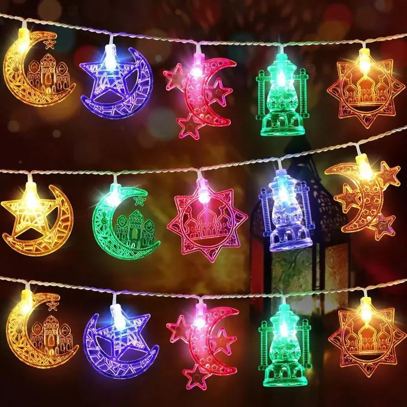 1,5 m 10 LED EID Mubarak Lichterketten Islam Muslim Festival Party Decor Mond Stern Schloss Laterne Ramadan Dekoration für Zuhause 2026