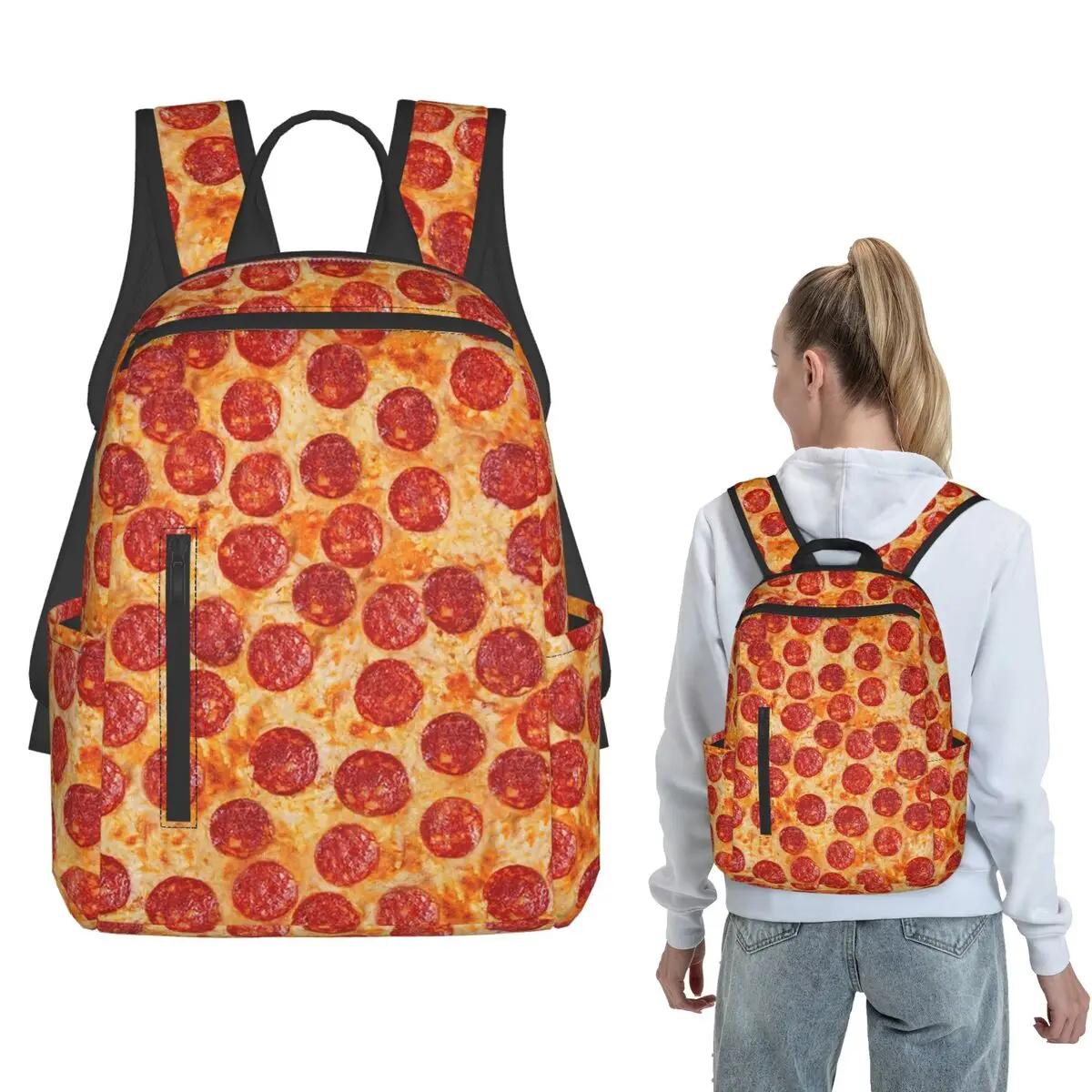 Realistic Pepperoni Pizza Pattern Backpack Daypack Boys Girls BookBag School Bag Shoulder Bags for Men Women