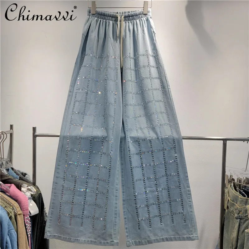 Heavy Shiny Hot Diamond Denim Shirt Casual Pants 2-piece Set Women\'s Spring and Autumn New Fashion Loose High Street Pant Sets