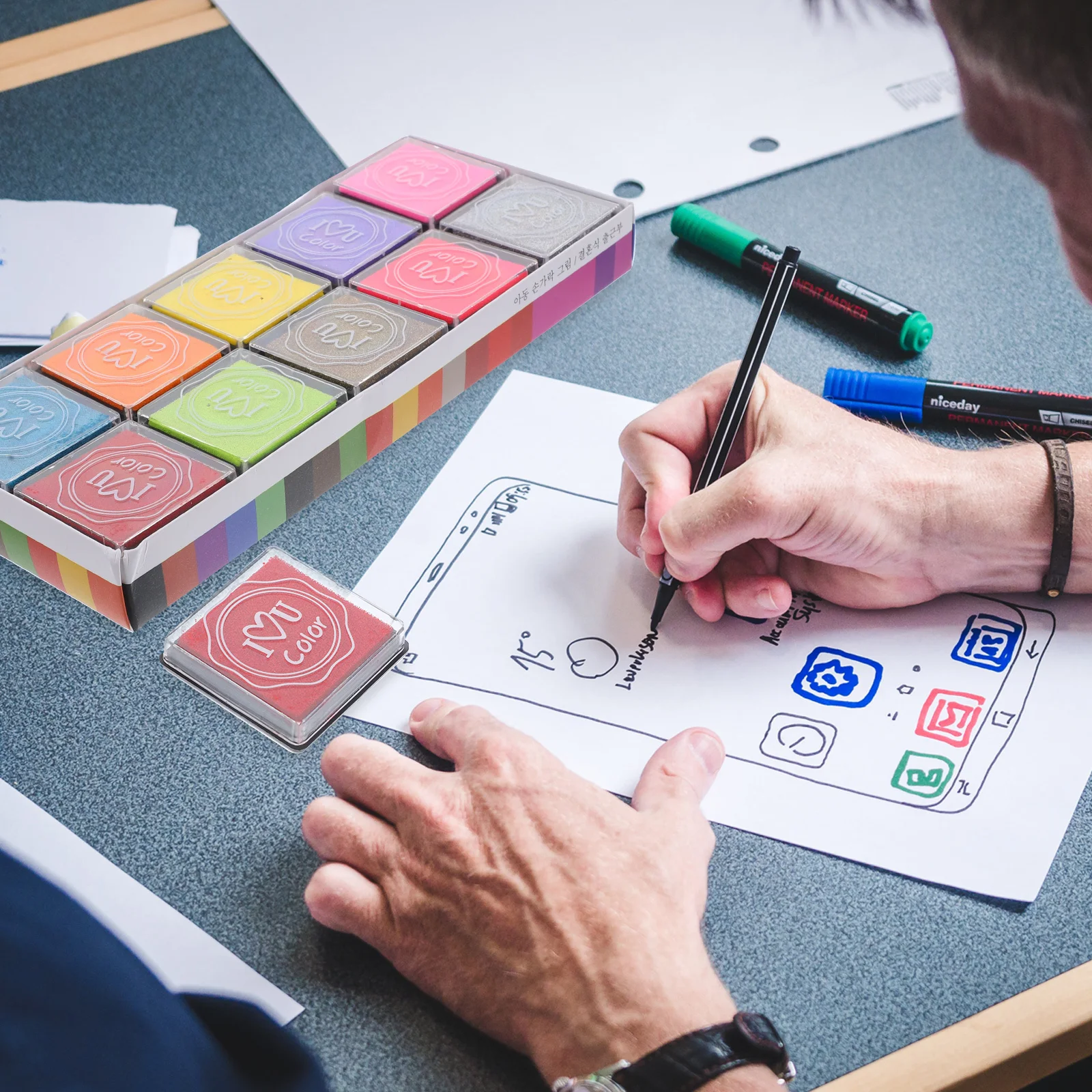 20 قطعة لوحة حبر للأطفال قابلة للغسل يمكنك صنعها بنفسك لوحة حبر حرفية للأطفال قوس قزح ملون متعدد الألوان طوابع وسادة مشاريع فنية #3