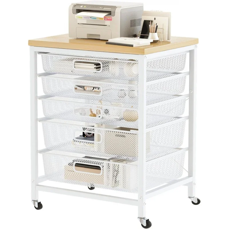 Rolling File Storage Cabinet,5 Drawers Cart Organizer with Lockable Wheels,Mobile Office Printer Stand,Home Office Utility Cart,