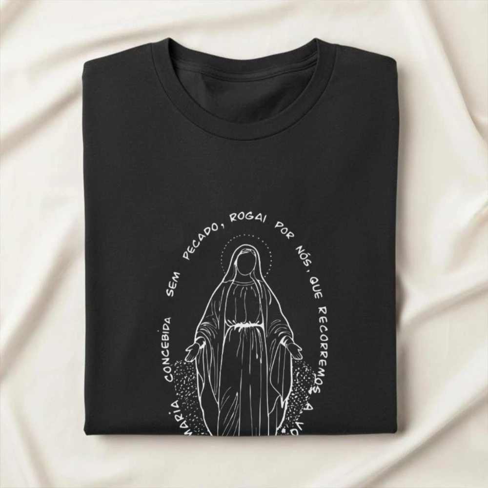 Catholic Mercy Virgin Mary T-shirt Women Vintage Harajuku Printing Tshirt Breathable Summer Short-sleeve Shirt Cotton Tees